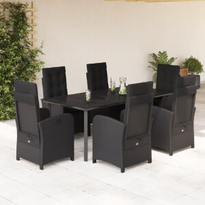 vidaXL 7-delige Tuinset met kussens poly rattan zwart
