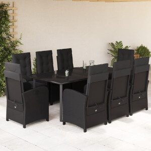 vidaXL 9-delige Tuinset poly rattan zwart