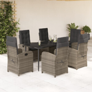 vidaXL 7-delige Tuinset met kussens poly rattan grijs