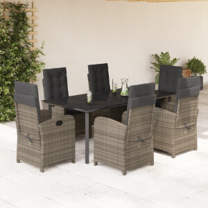 vidaXL 7-delige Tuinset met kussens poly rattan grijs