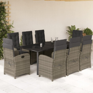 vidaXL 9-delige Tuinset met kussens poly rattan grijs