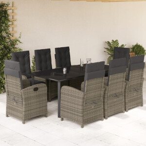 vidaXL 9-delige Tuinset met kussens poly rattan grijs