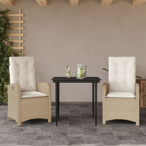 vidaXL 3-delige Tuinset met kussens poly rattan beige