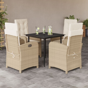 vidaXL 5-delige Tuinset met kussens poly rattan beige