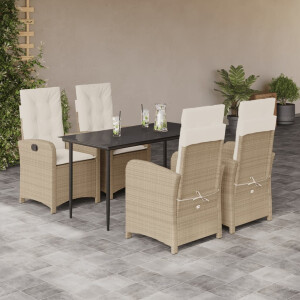 vidaXL 5-delige Tuinset met kussens poly rattan beige