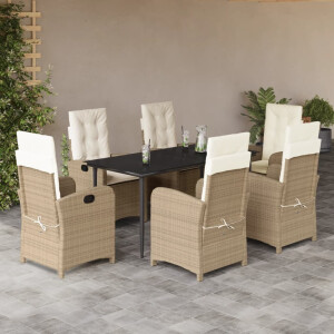 vidaXL 7-delige Tuinset met kussens poly rattan beige