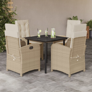 vidaXL 5-delige Tuinset met kussens poly rattan beige