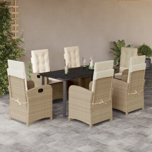 vidaXL 7-delige Tuinset met kussens poly rattan beige
