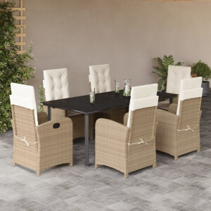 vidaXL 7-delige Tuinset met kussens poly rattan beige