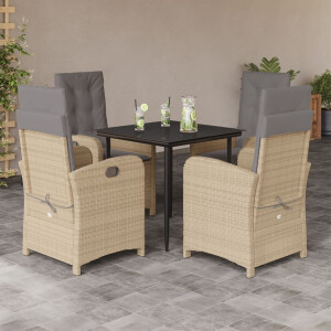 vidaXL 5-delige Tuinset met kussens poly rattan gemengd beige
