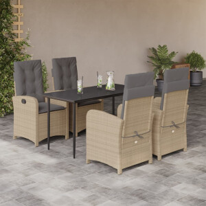 vidaXL 5-delige Tuinset met kussens poly rattan gemengd beige