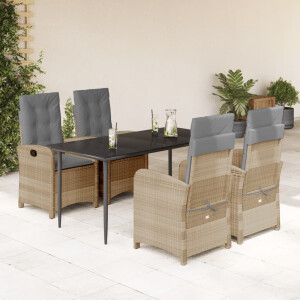 vidaXL 5-delige Tuinset met kussens poly rattan gemengd beige