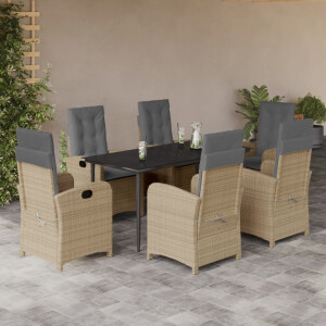 vidaXL 7-delige Tuinset met kussens poly rattan gemengd beige