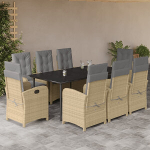 vidaXL 9-delige Tuinset met kussens poly rattan gemengd beige