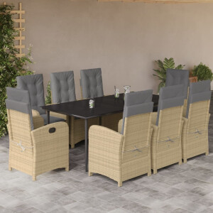 vidaXL 9-delige Tuinset met kussens poly rattan gemengd beige