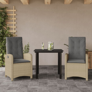 vidaXL 3-delige Tuinset met kussens poly rattan gemengd beige