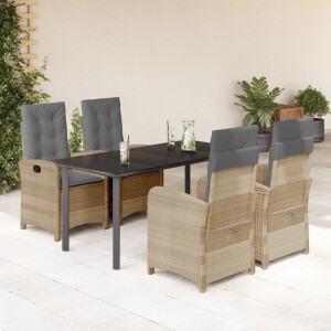 vidaXL 5-delige Tuinset met kussens poly rattan gemengd beige