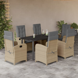 vidaXL 7-delige Tuinset met kussens poly rattan gemengd beige