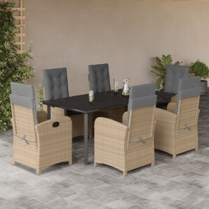 vidaXL 7-delige Tuinset met kussens poly rattan gemengd beige