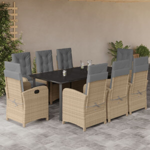 vidaXL 9-delige Tuinset met kussens poly rattan gemengd beige