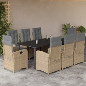 vidaXL 9-delige Tuinset met kussens poly rattan gemengd beige