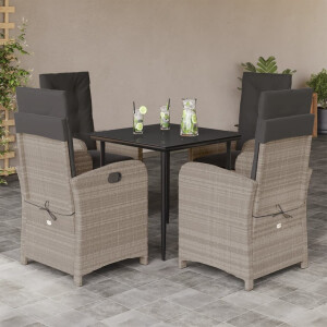 vidaXL 5-delige Tuinset met kussens poly rattan lichtgrijs