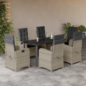vidaXL 7-delige Tuinset met kussens poly rattan grijs