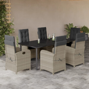 vidaXL 7-delige Tuinset met kussens poly rattan grijs