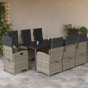 vidaXL 9-delige Tuinset met kussens poly rattan lichtgrijs