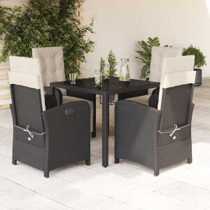 vidaXL 5-delige Tuinset met kussens poly rattan zwart
