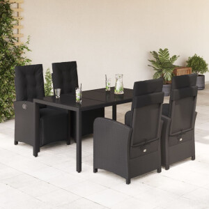 vidaXL 5-delige Tuinset met kussens poly rattan zwart