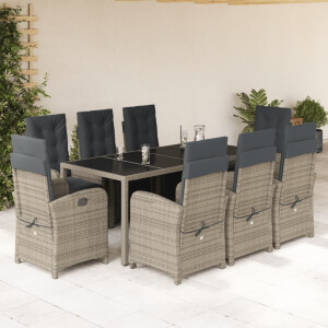vidaXL 9-delige Tuinset met kussens poly rattan grijs