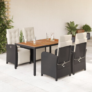 vidaXL 5-delige Tuinset met kussens poly rattan zwart