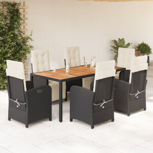 vidaXL 7-delige Tuinset met kussens poly rattan zwart