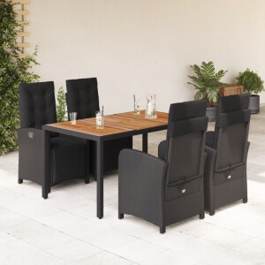 vidaXL 5-delige Tuinset met kussens poly rattan zwart