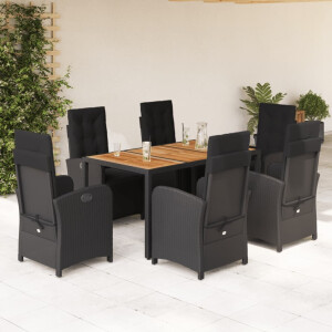 vidaXL 7-delige Tuinset met kussens poly rattan zwart