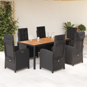 vidaXL 7-delige Tuinset met kussens poly rattan zwart