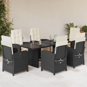 vidaXL 7-delige Tuinset met kussens poly rattan zwart