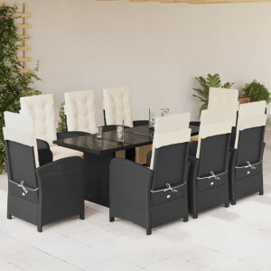 vidaXL 9-delige Tuinset poly rattan zwart