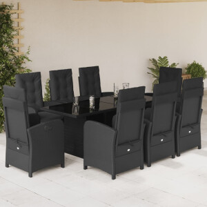 vidaXL 9-delige Tuinset poly rattan zwart