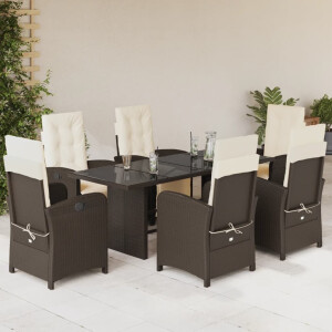 vidaXL 7-delige Tuinset met kussens poly rattan bruin