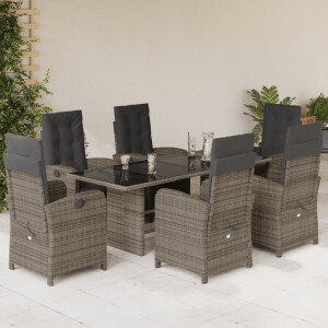 vidaXL 7-delige Tuinset met kussens poly rattan grijs
