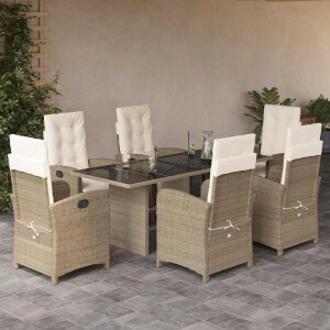 vidaXL 7-delige Tuinset met kussens poly rattan beige