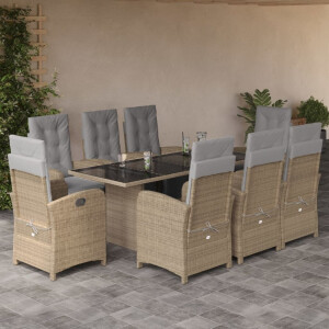 vidaXL 9-delige Tuinset met kussens poly rattan beige
