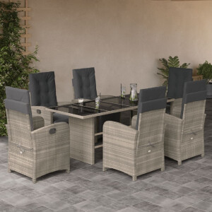 vidaXL 7-delige Tuinset met kussens poly rattan grijs