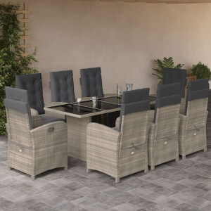 vidaXL 9-delige Tuinset met kussens poly rattan lichtgrijs