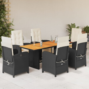 vidaXL 7-delige Tuinset met kussens poly rattan zwart