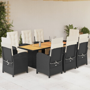 vidaXL 9-delige Tuinset poly rattan zwart