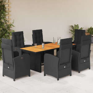 vidaXL 7-delige Tuinset met kussens poly rattan zwart