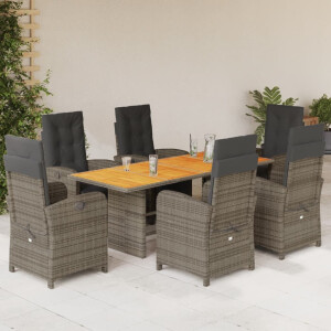 vidaXL 7-delige Tuinset met kussens poly rattan grijs